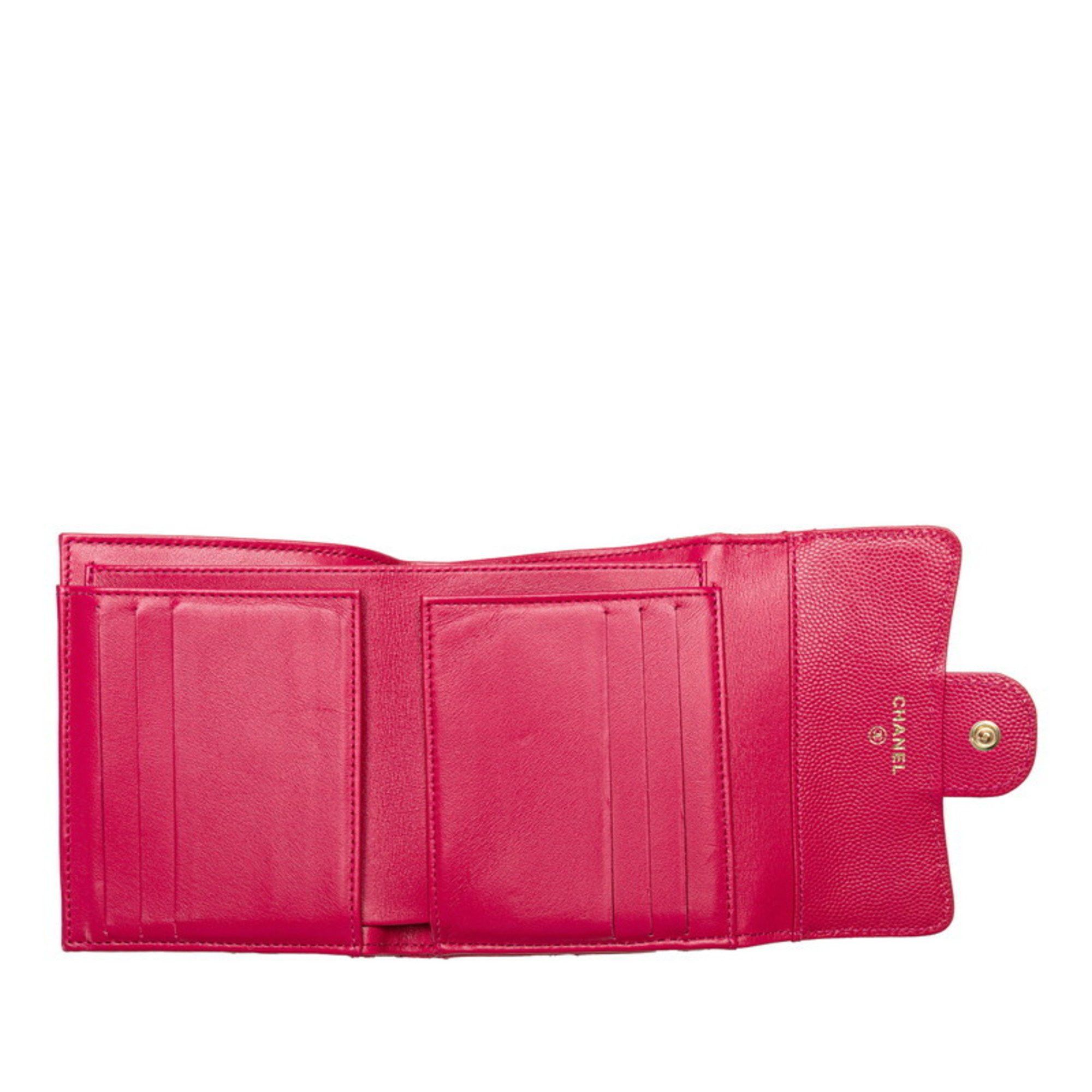 Chanel CHANEL Matelasse Coco Mark Classic Small Flap Wallet Bi-fold Pink Caviar Skin Women's Size ONE SIZE - 7 Thumbnail