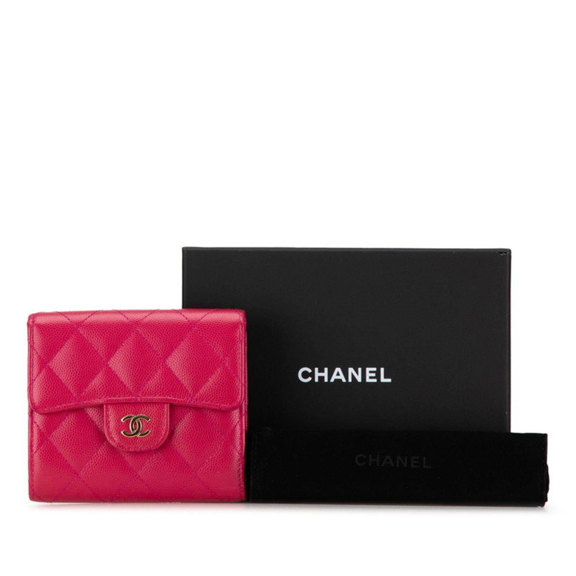 Chanel CHANEL Matelasse Coco Mark Classic Small Flap Wallet Bi-fold Pink Caviar Skin Women's Size ONE SIZE - 12 Thumbnail
