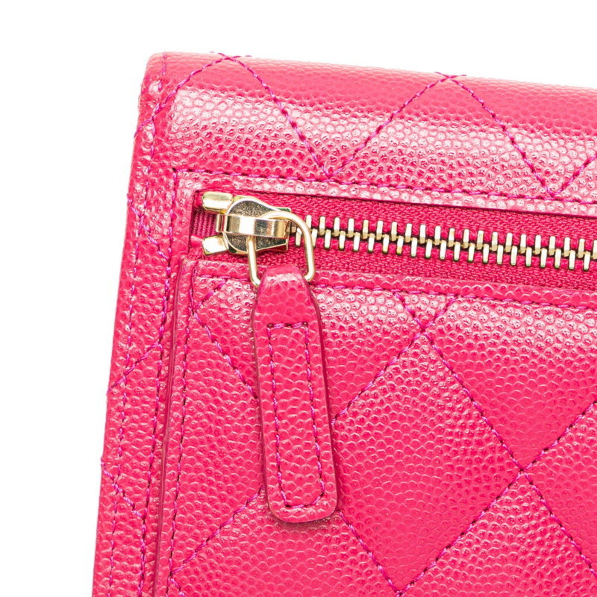 Chanel CHANEL Matelasse Coco Mark Classic Small Flap Wallet Bi-fold Pink Caviar Skin Women's Size ONE SIZE - 6 Thumbnail