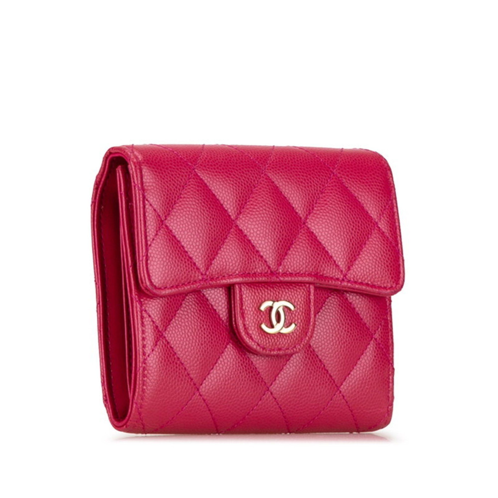 Chanel CHANEL Matelasse Coco Mark Classic Small Flap Wallet Bi-fold Pink Caviar Skin Women's Size ONE SIZE - 3 Thumbnail