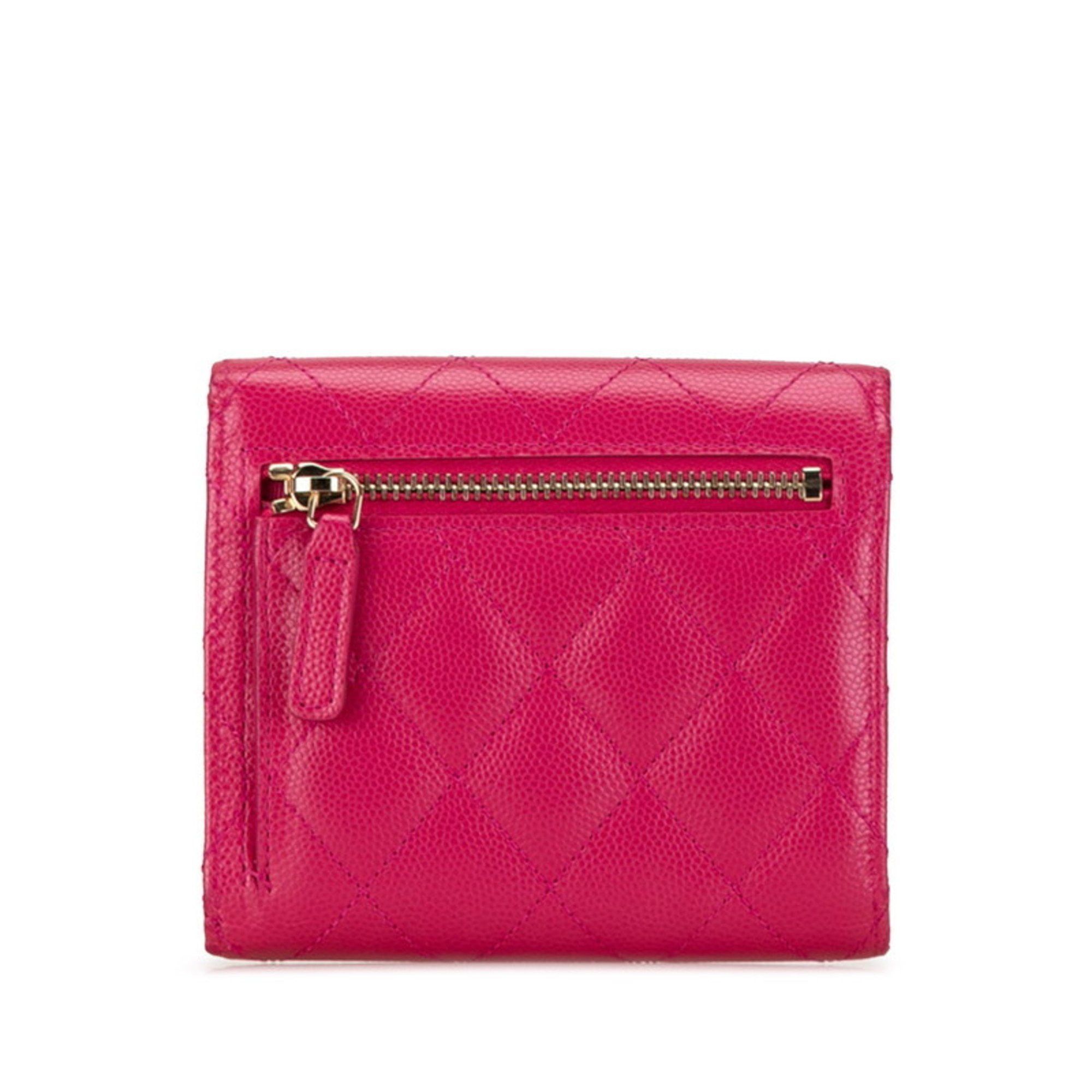 Chanel CHANEL Matelasse Coco Mark Classic Small Flap Wallet Bi-fold Pink Caviar Skin Women's Size ONE SIZE - 4 Thumbnail