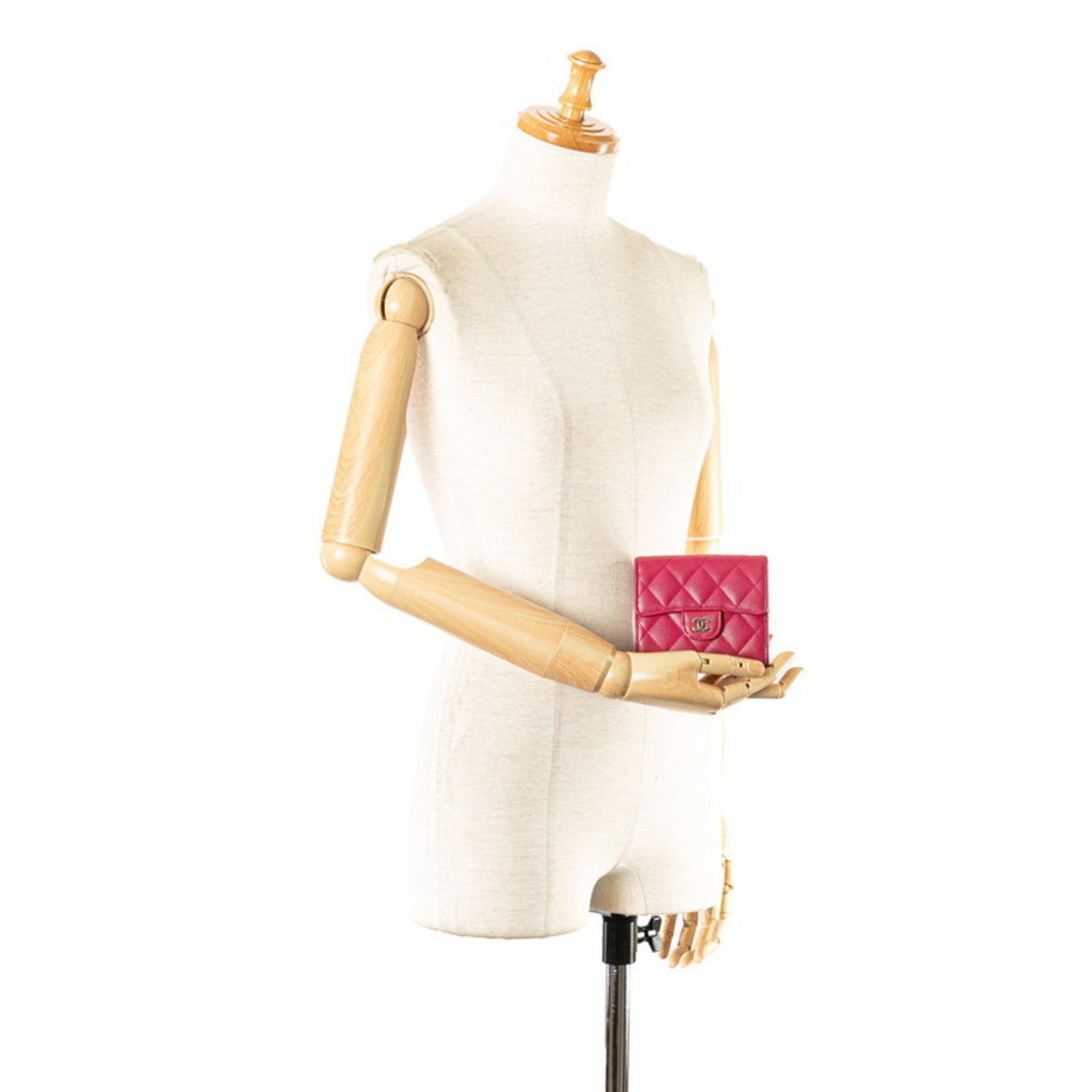 Chanel CHANEL Matelasse Coco Mark Classic Small Flap Wallet Bi-fold Pink Caviar Skin Women's Size ONE SIZE - 13 Thumbnail