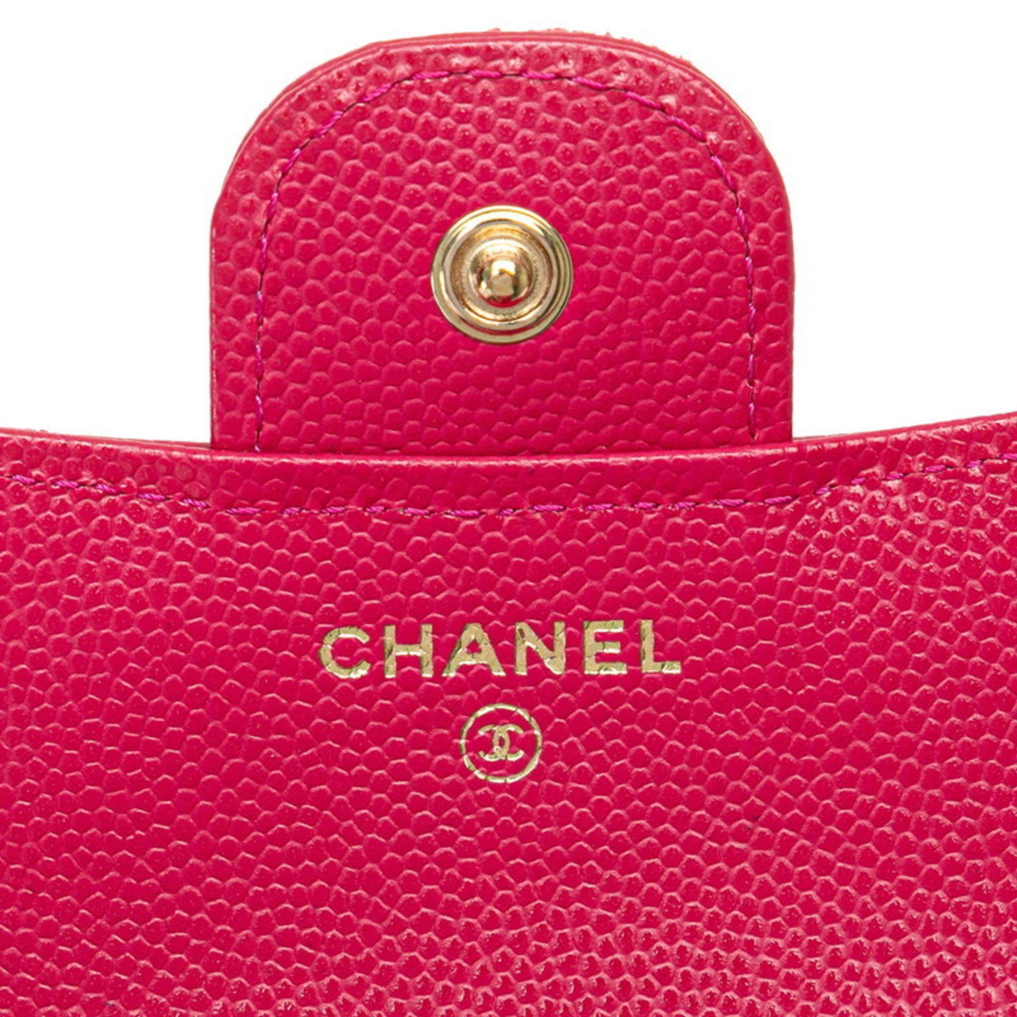 Chanel CHANEL Matelasse Coco Mark Classic Small Flap Wallet Bi-fold Pink Caviar Skin Women's Size ONE SIZE - 9 Thumbnail