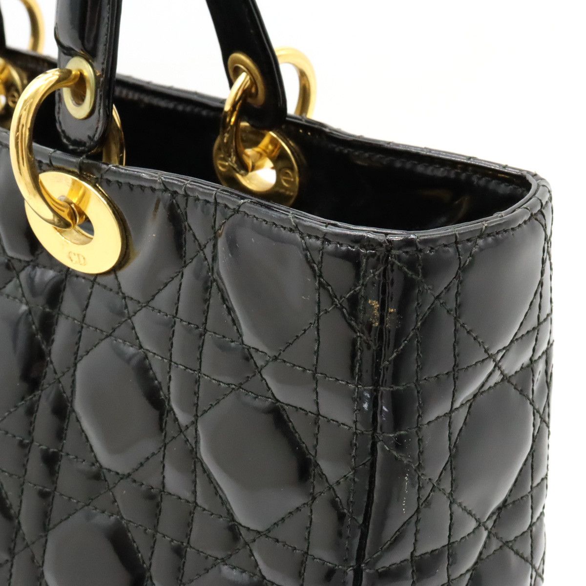 Dior Dior Dior Lady Dior Patent Leather Handbag Leather Handbag in Very Good Condition Size ONE SIZE - 8 Thumbnail