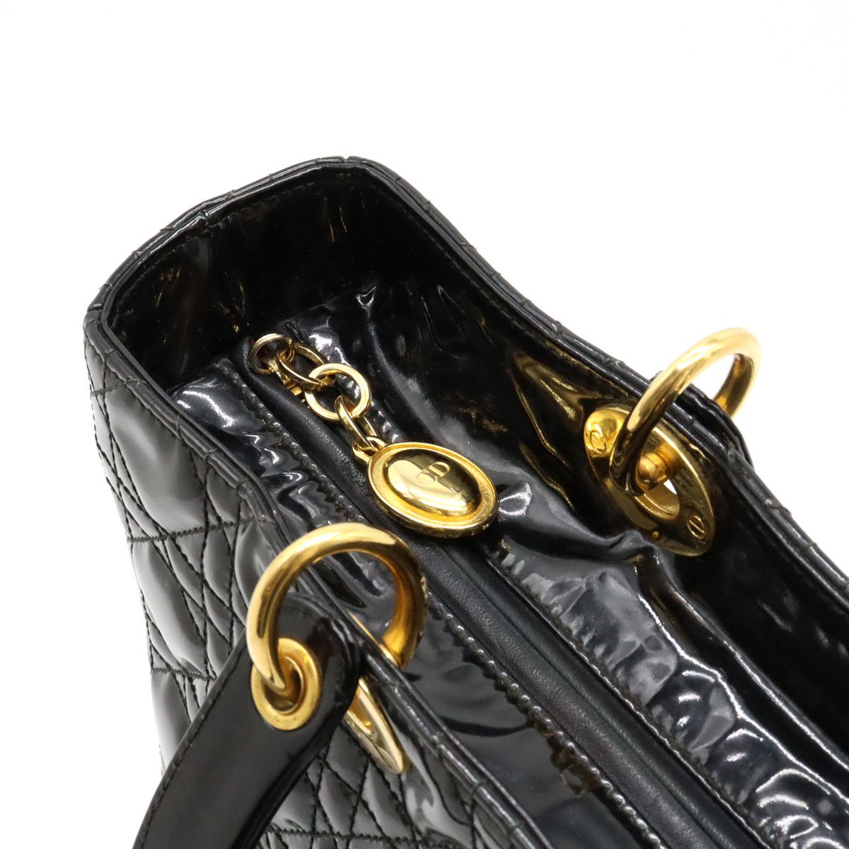 Dior Dior Dior Lady Dior Patent Leather Handbag Leather Handbag in Very Good Condition Size ONE SIZE - 4 Thumbnail