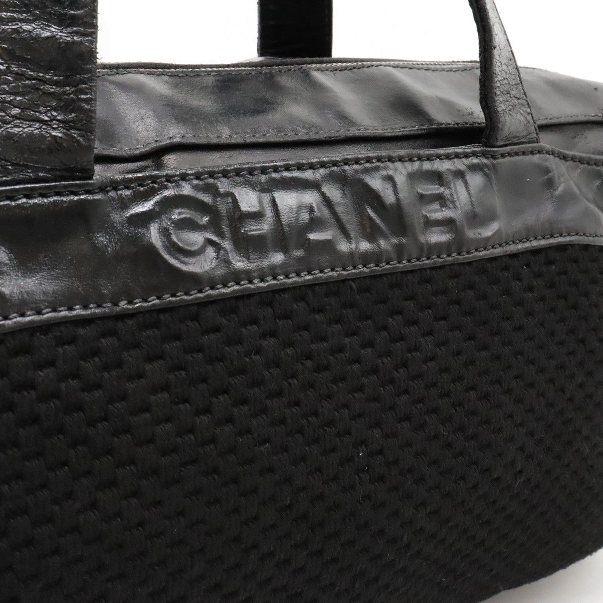 Chanel Chanel Chanel Knit/Leather Logo Tote Bag Canvas Tote Bag in Good Condition Size ONE SIZE - 8 Thumbnail