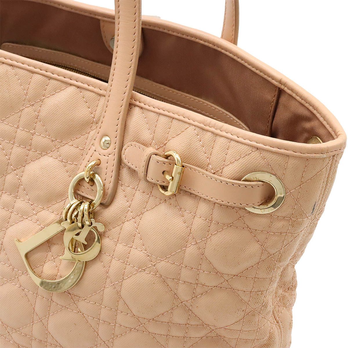 Dior Dior Dior Lady Dior Cannage Panarea Tote Bag Coated Canvas/Leather Pink Canvas Tote Bag in Good Condition Size ONE SIZE - 7 Thumbnail