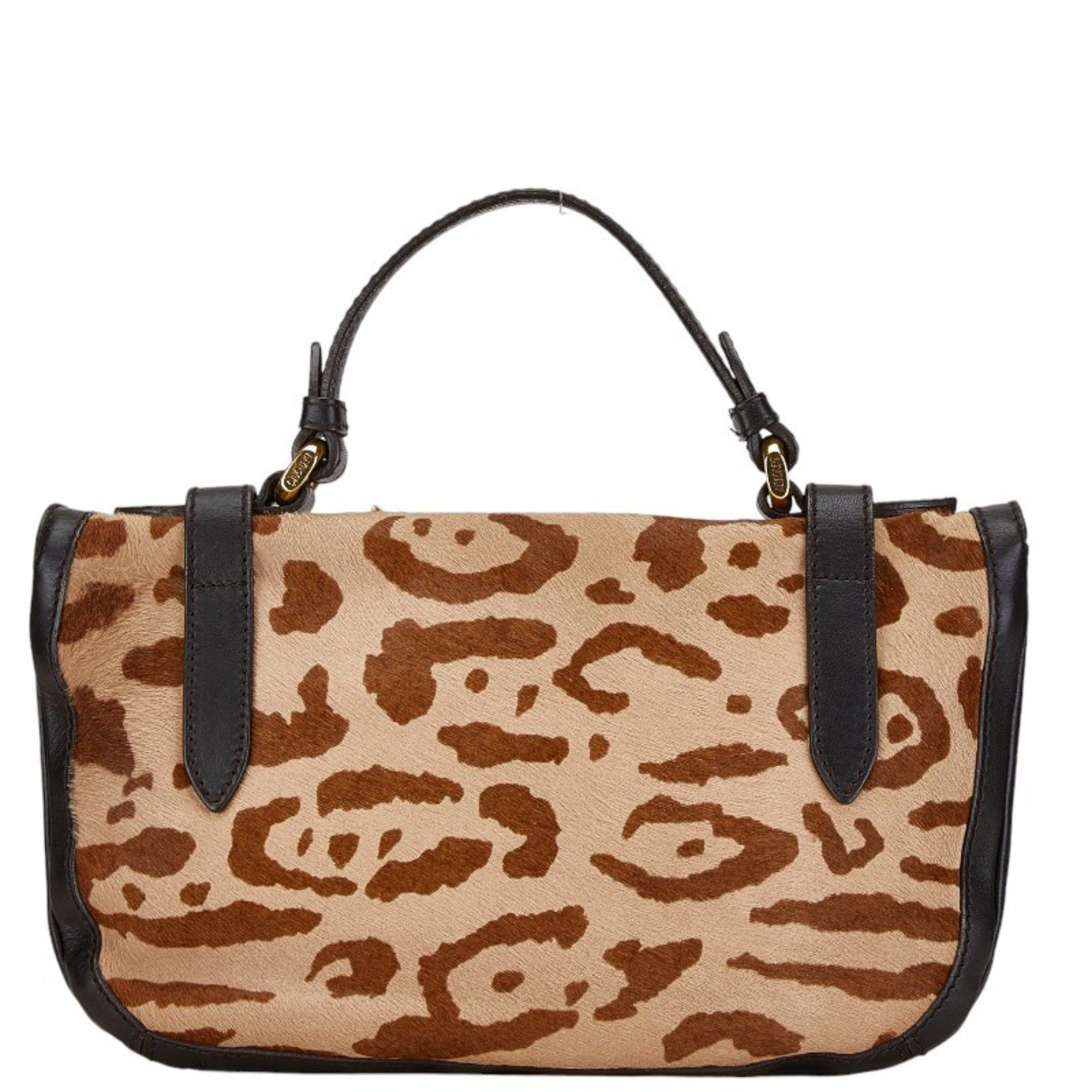 Emporio Armani Emporio Armani Leopard Motif Handbag Brown Black Pony Leather Women's Size ONE SIZE - 4 Thumbnail