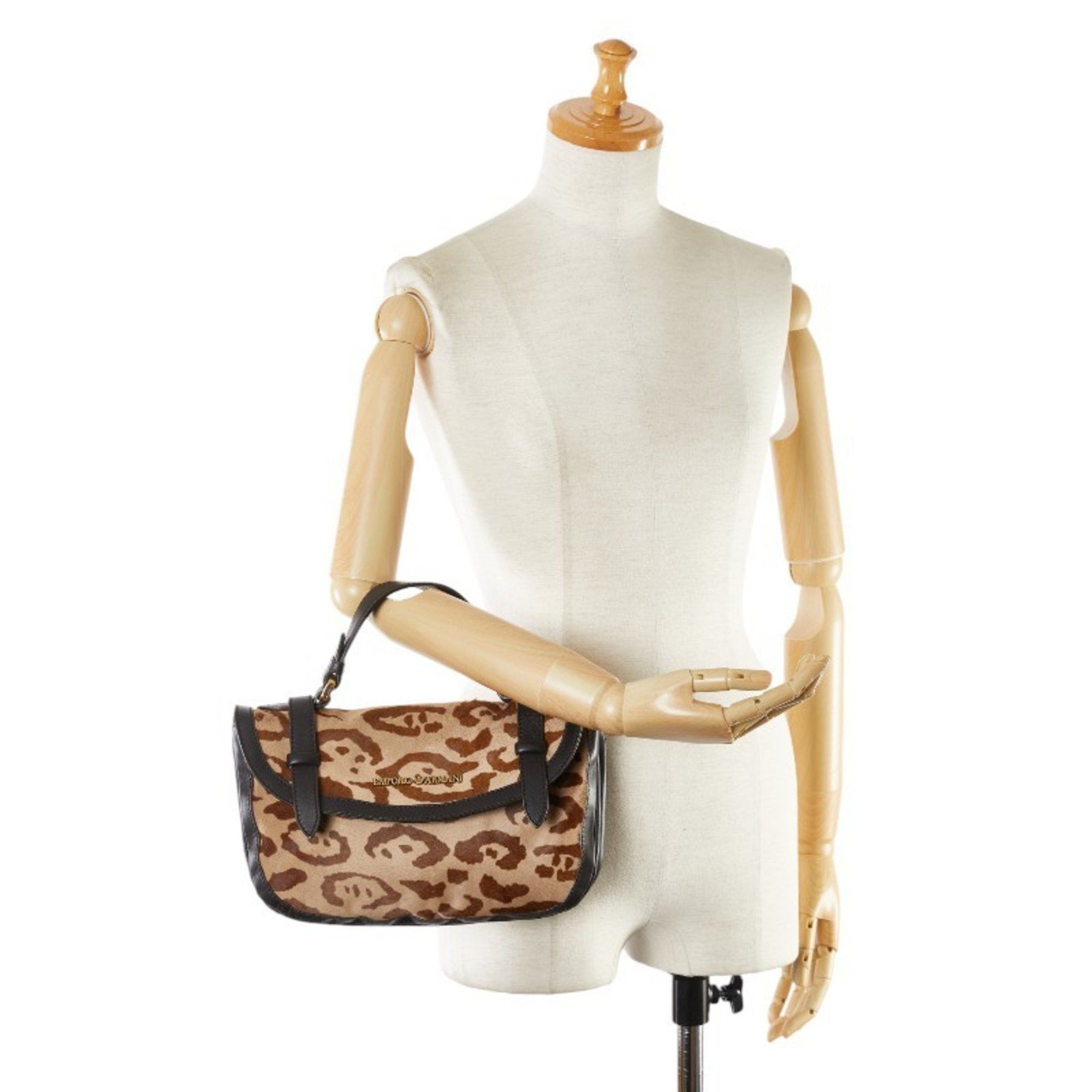 Emporio Armani Emporio Armani Leopard Motif Handbag Brown Black Pony Leather Women's Size ONE SIZE - 14 Thumbnail
