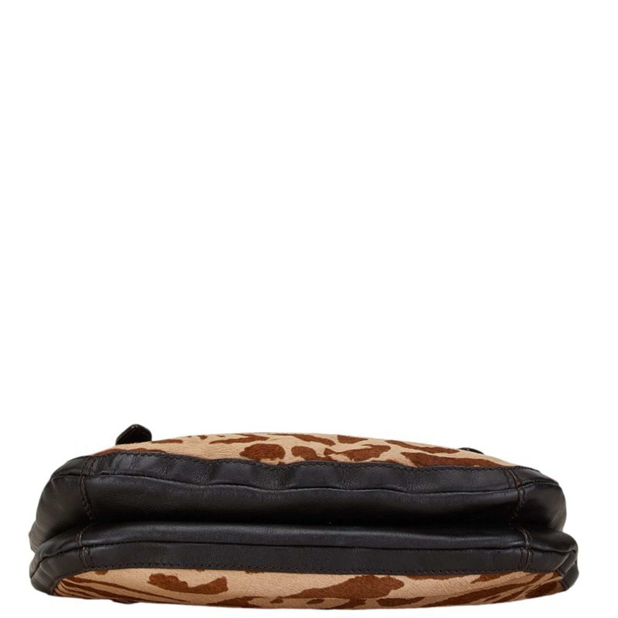 Emporio Armani Emporio Armani Leopard Motif Handbag Brown Black Pony Leather Women's Size ONE SIZE - 5 Thumbnail