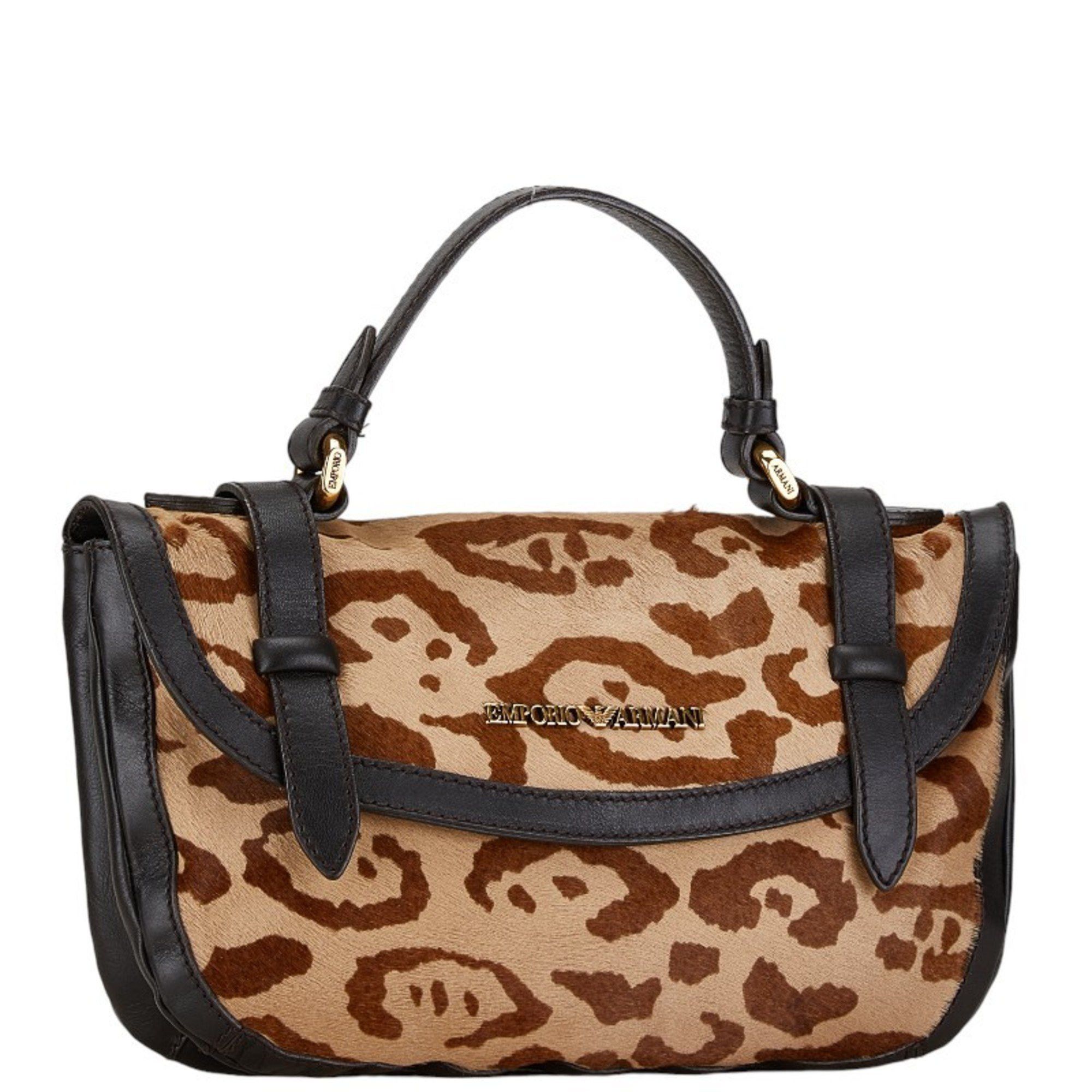 Emporio Armani Emporio Armani Leopard Motif Handbag Brown Black Pony Leather Women's Size ONE SIZE - 3 Thumbnail