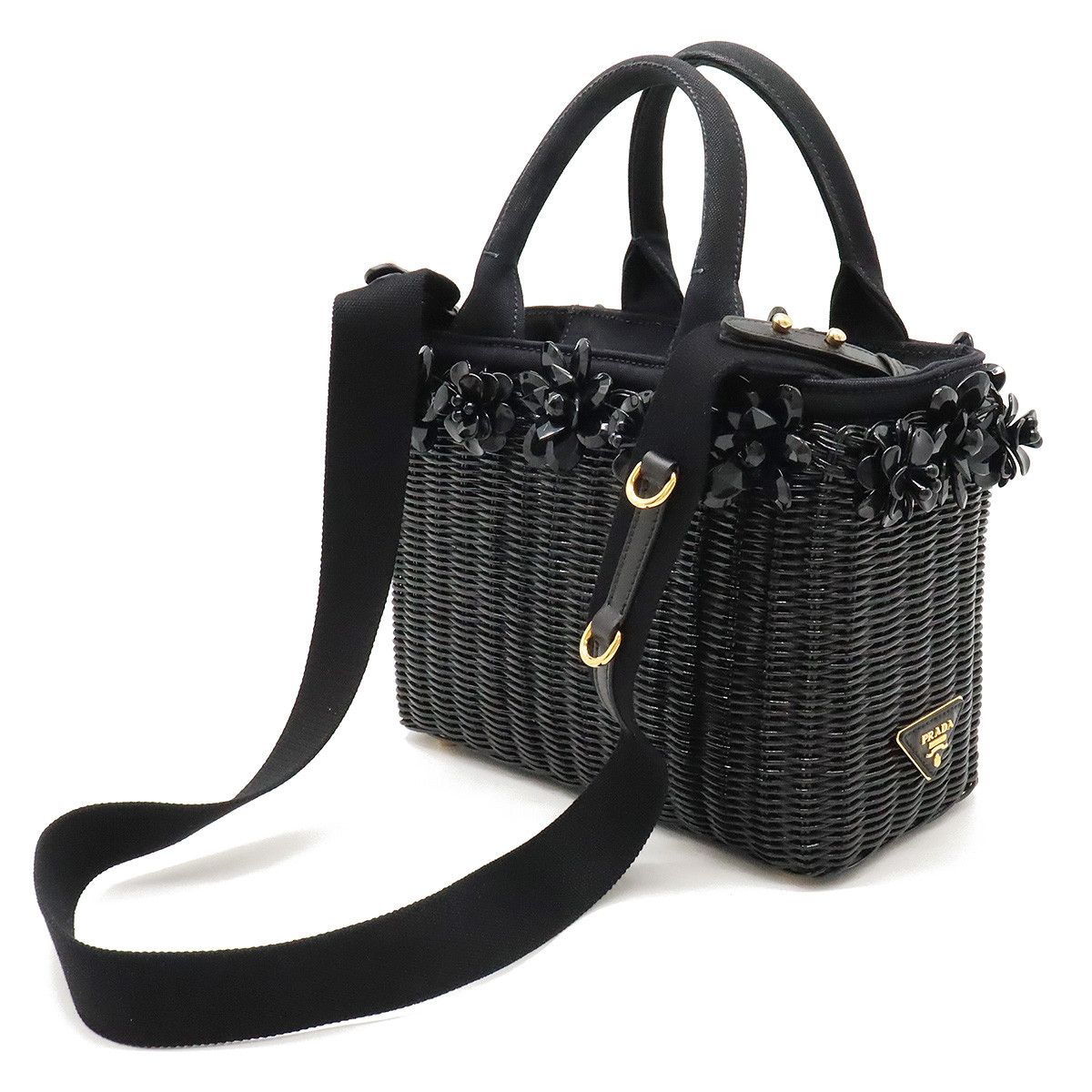 Prada Prada Prada Wicker Canvas Flower Motif Tote Bag 1BG835 Natural Material Tote Bag 1BG835 in Great Condition Size ONE SIZE - 2 Thumbnail