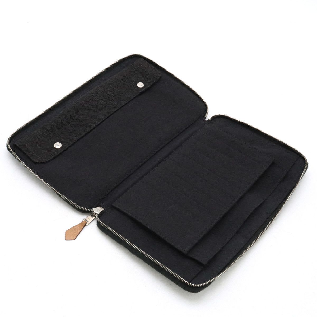 Hermes Hermes Hermes Canvas Fooltooth Purse GM Zip Wallet Black Gray Canvas Long Wallet in Very Good Condition Size ONE SIZE - 5 Thumbnail