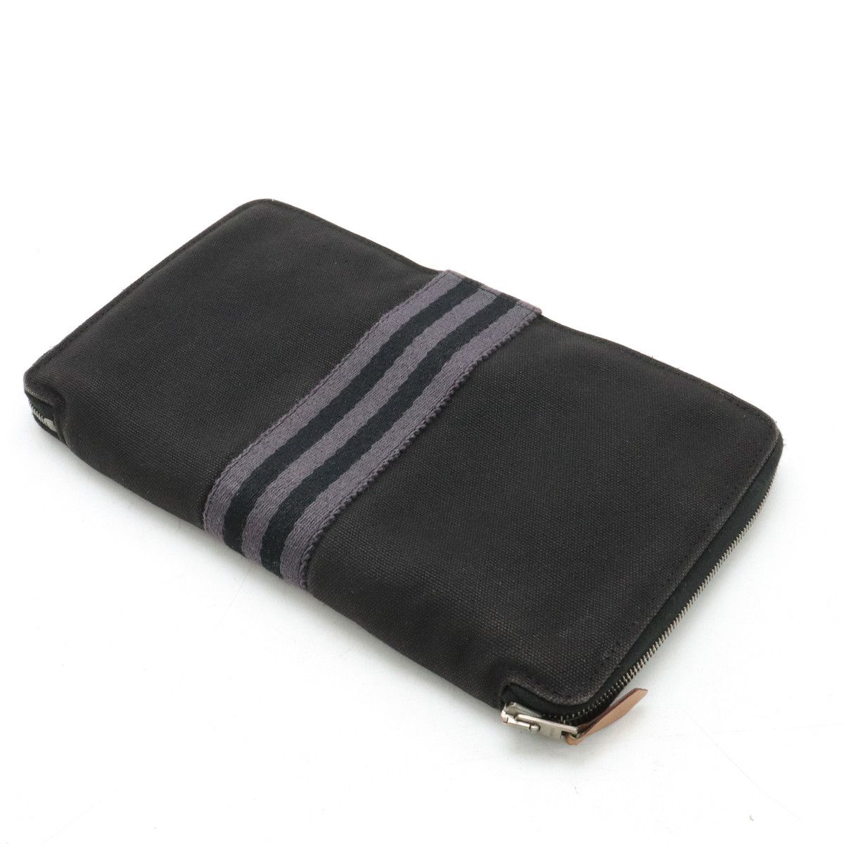 Hermes Hermes Hermes Canvas Fooltooth Purse GM Zip Wallet Black Gray Canvas Long Wallet in Very Good Condition Size ONE SIZE - 2 Thumbnail