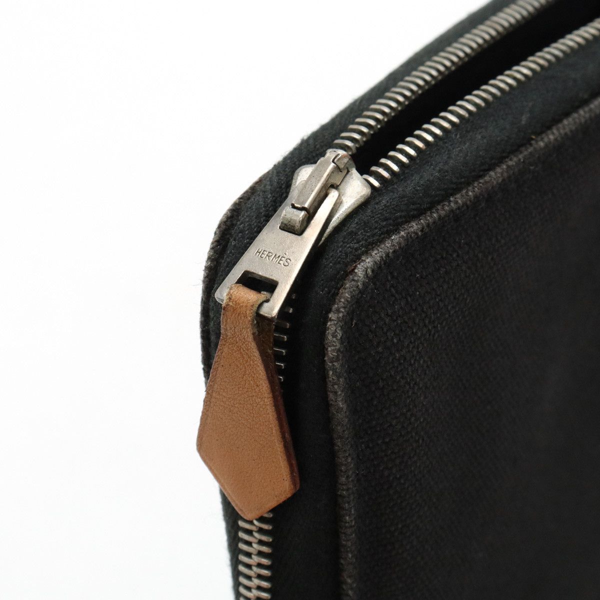Hermes Hermes Hermes Canvas Fooltooth Purse GM Zip Wallet Black Gray Canvas Long Wallet in Very Good Condition Size ONE SIZE - 4 Thumbnail