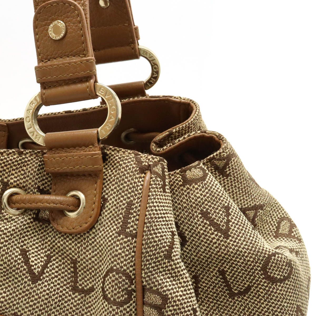 Bvlgari Bvlgari Bvlgari Logo Mania Maxi Letter Jacquard Canvas/Leather Tote Bag Canvas Tote Bag in Very Good Condition Size ONE SIZE - 6 Thumbnail