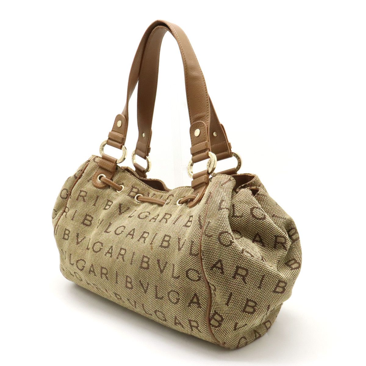 Bvlgari Bvlgari Bvlgari Logo Mania Maxi Letter Jacquard Canvas/Leather Tote Bag Canvas Tote Bag in Very Good Condition Size ONE SIZE - 2 Thumbnail