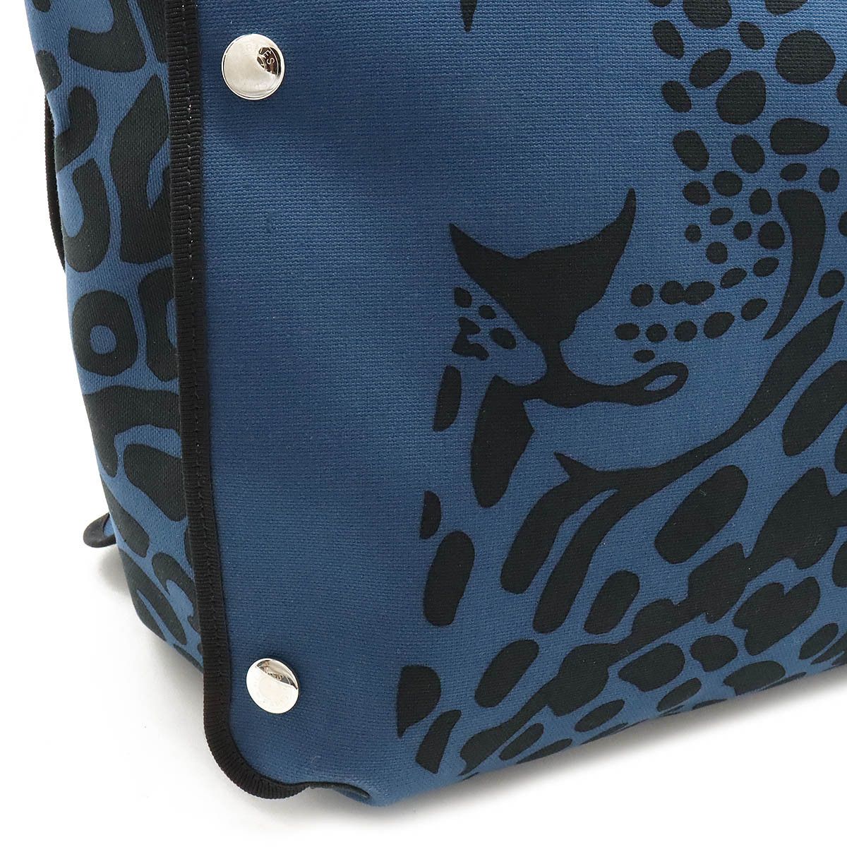 Other Other HERMES Canvas Beach Tote Bag Blue Black Silver Canvas Tote Bag in Great Condition Size ONE SIZE - 9 Thumbnail