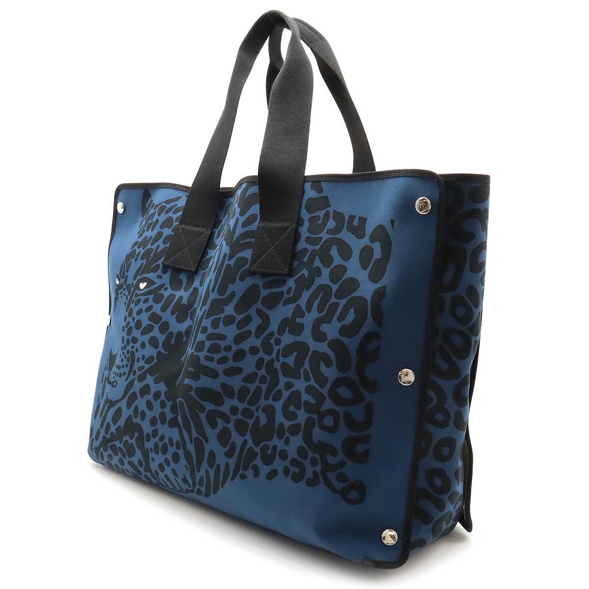 Other Other HERMES Canvas Beach Tote Bag Blue Black Silver Canvas Tote Bag in Great Condition Size ONE SIZE - 2 Thumbnail