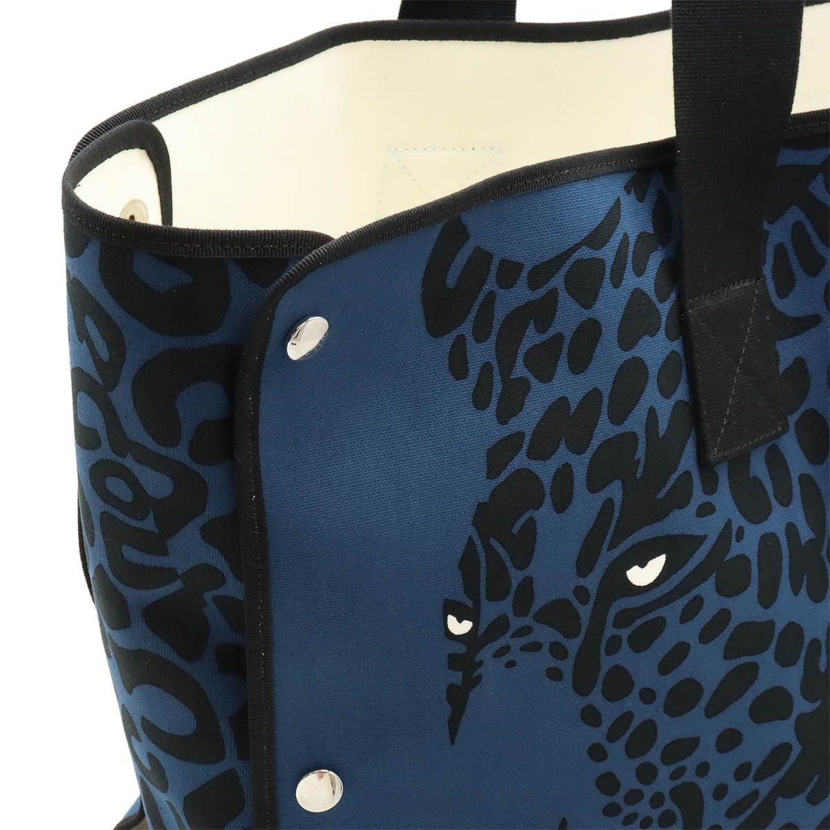Other Other HERMES Canvas Beach Tote Bag Blue Black Silver Canvas Tote Bag in Great Condition Size ONE SIZE - 8 Thumbnail
