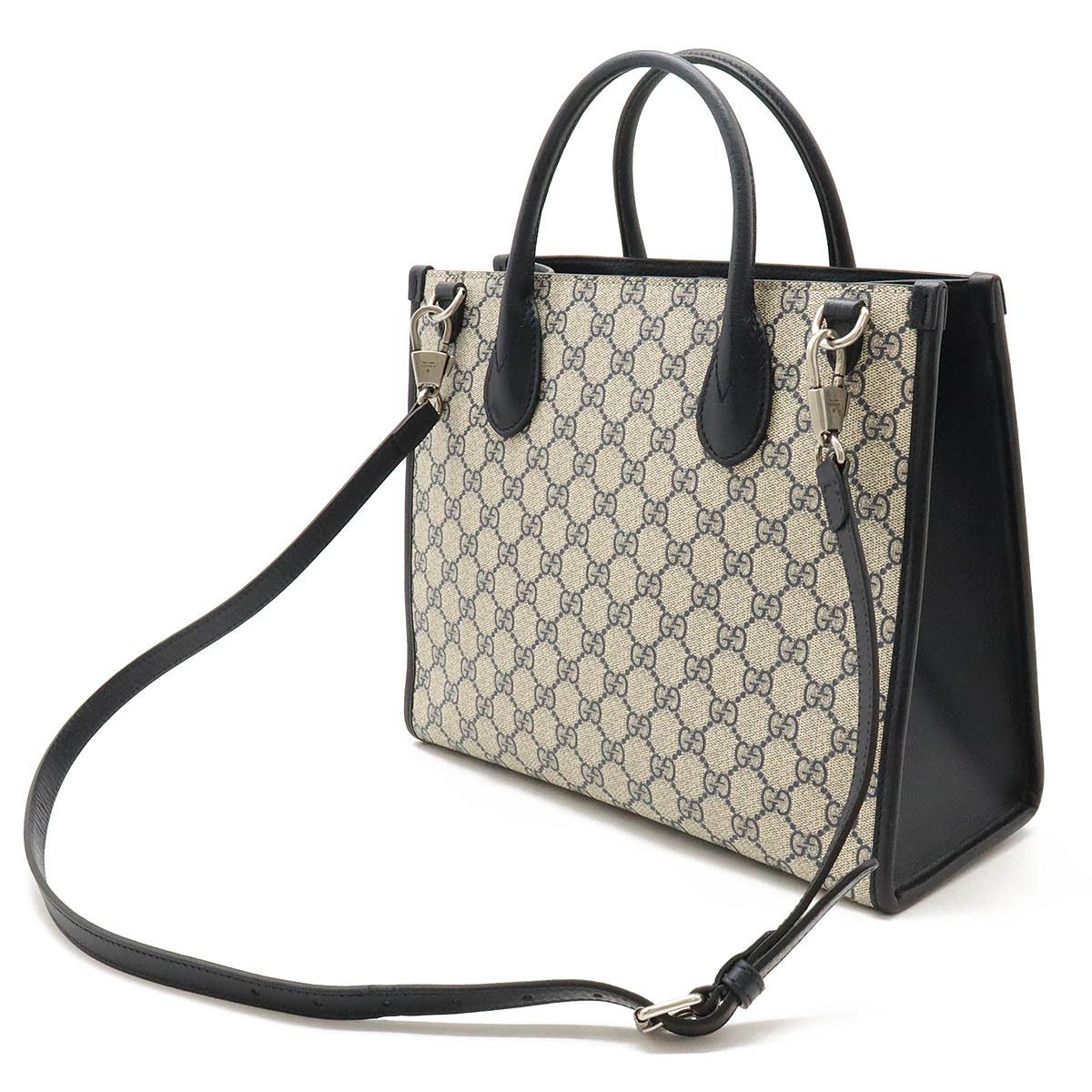Gucci Gucci Gucci GG Small Tote Bag PVC/Leather 2WAY Ivory Navy Canvas Tote Bag 659983 in Great Condition Size ONE SIZE - 2 Thumbnail