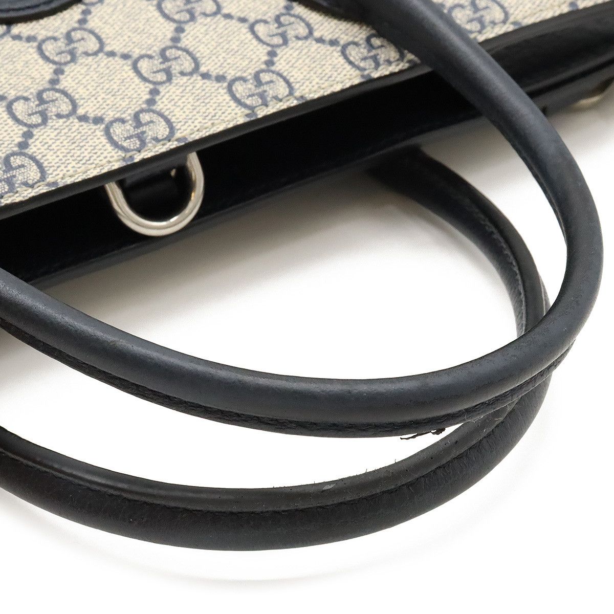Gucci Gucci Gucci GG Small Tote Bag PVC/Leather 2WAY Ivory Navy Canvas Tote Bag 659983 in Great Condition Size ONE SIZE - 4 Thumbnail