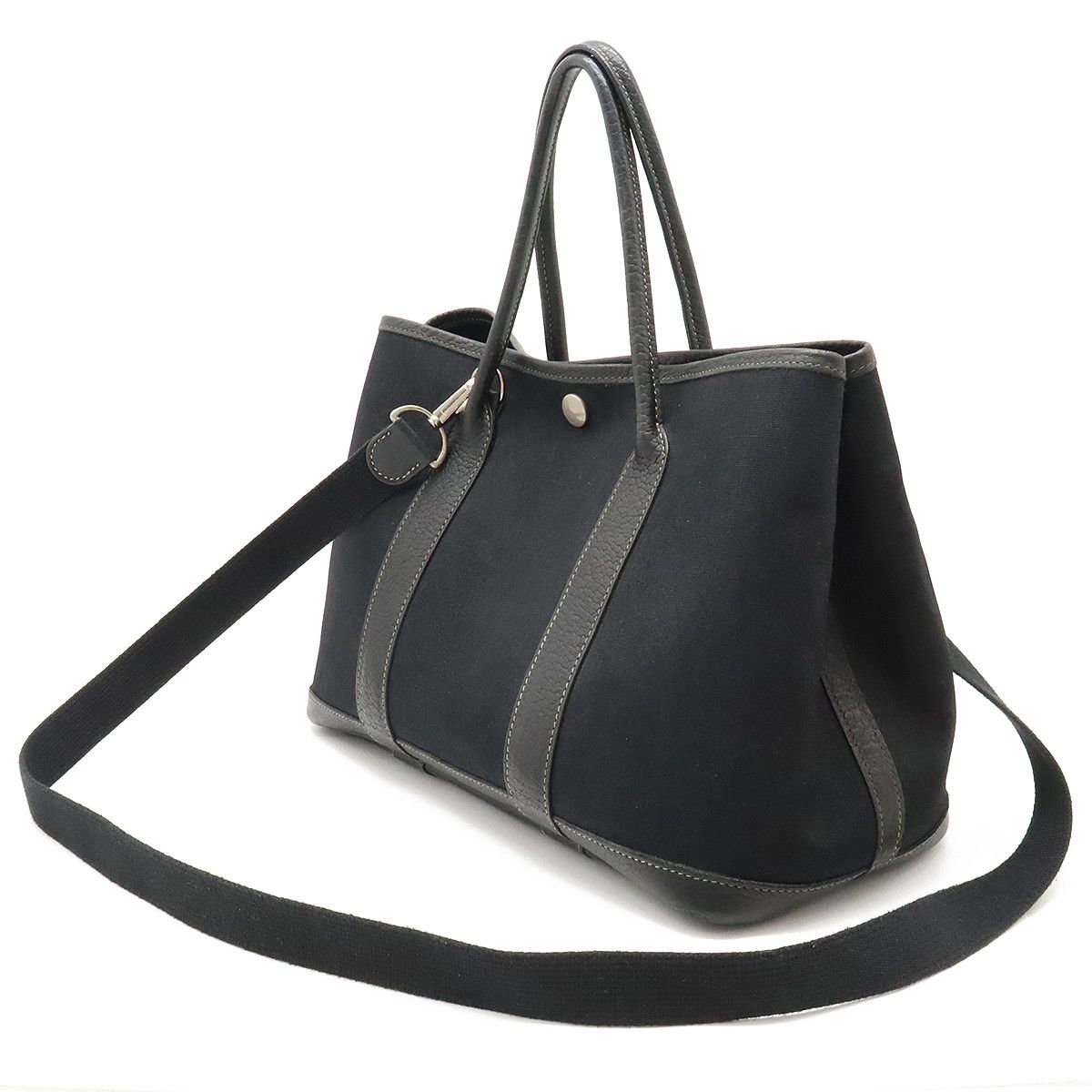 Hermes Hermes Hermes Garden Party TPM Tote Bag Toile Officier Leather Black Canvas Tote Bag in Good Condition Size ONE SIZE - 2 Thumbnail