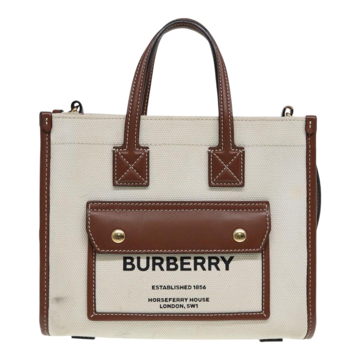 Burberry Horseferry Beige Canvas Handbag (Pre-Owned) Size ONE SIZE - 12 Thumbnail