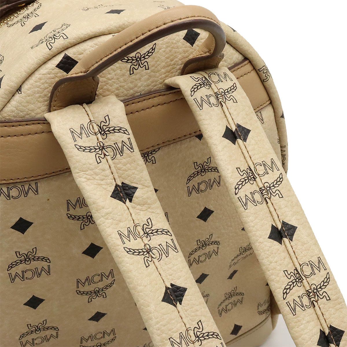 MCM MCM MCM Logo Backpack PVC Leather Studs Beige MMK2AVE20IG001 Canvas Backpack MMK2AVE20IG001 in Great Condition Size ONE SIZE - 4 Thumbnail