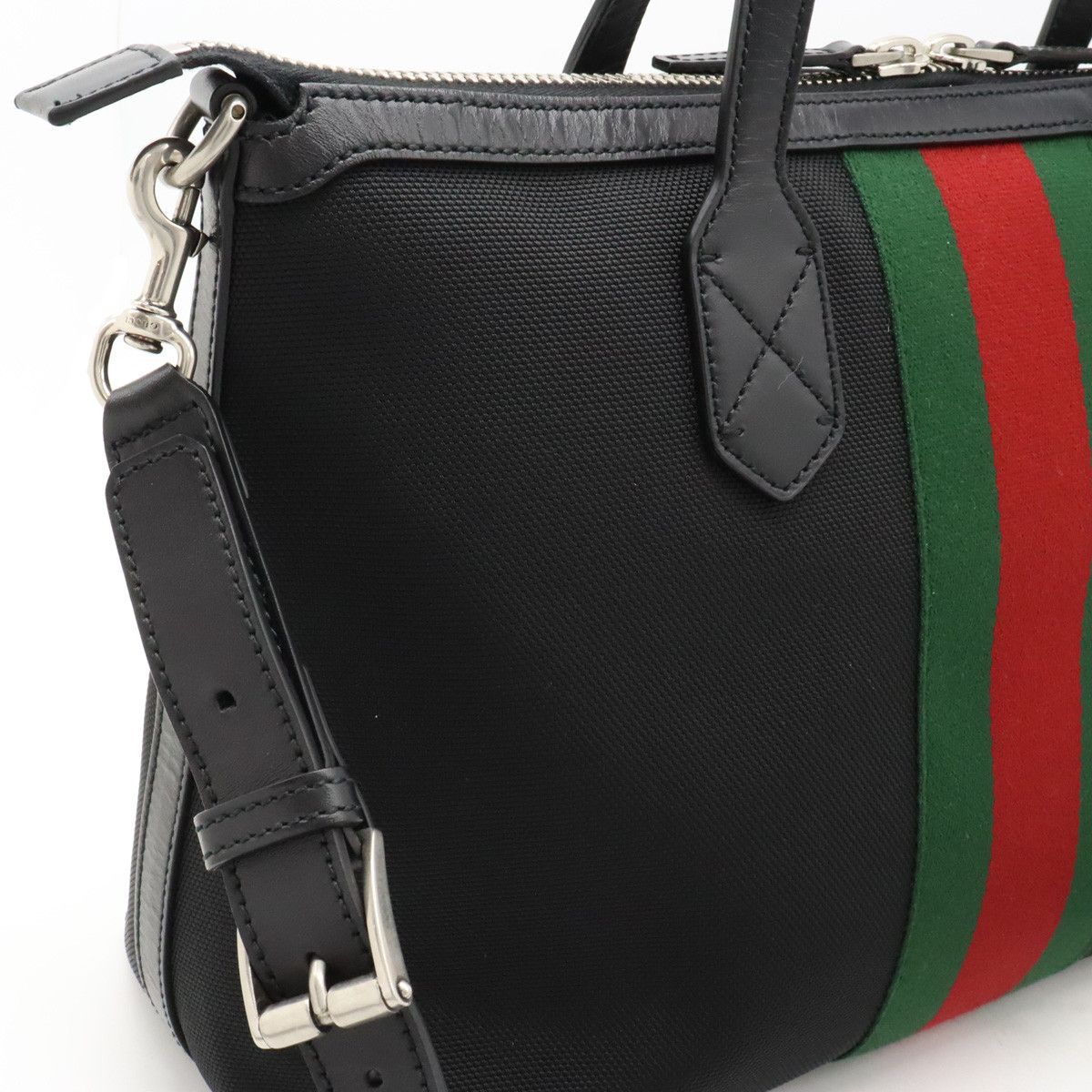 Gucci Gucci Gucci Nylon Canvas/Leather Web Stripe Tote Bag 2WAY 630923 Canvas Tote Bag 630923 in Pristine Condition Size ONE SIZE - 8 Thumbnail