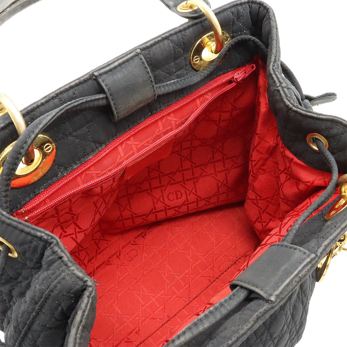 Dior Dior Dior Lady Dior Nylon/Leather Handbag Canvas Handbag in Good Condition Size ONE SIZE - 5 Thumbnail