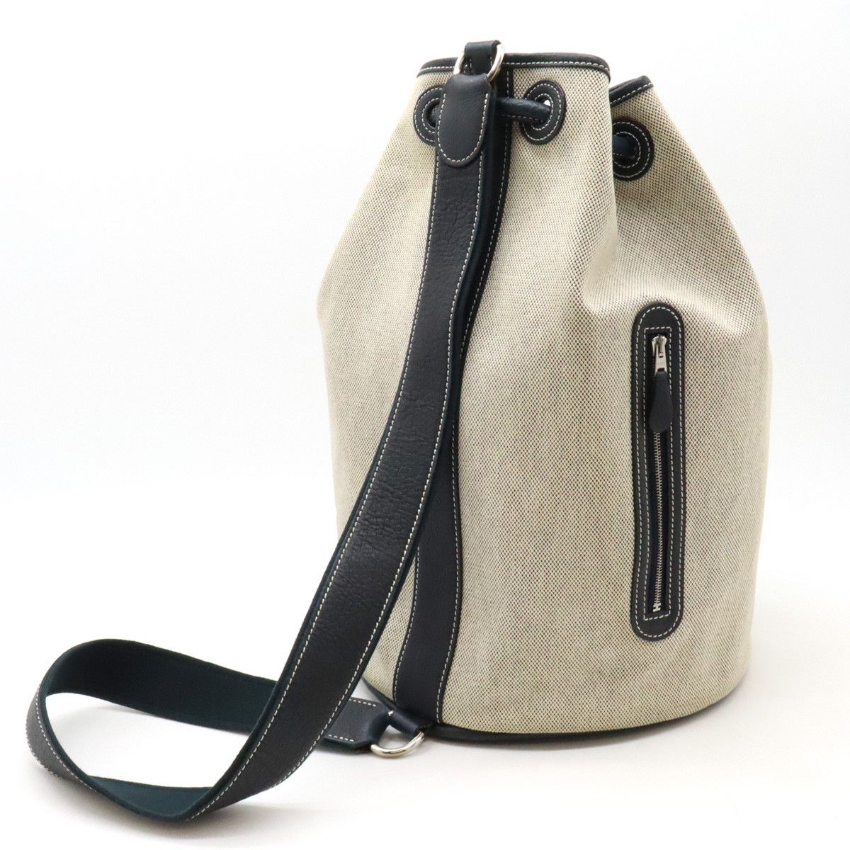 Hermes Hermes Hermes Sac Marine Recif MM Shoulder Bag Beige/Navy Canvas Shoulder Bag in Very Good Condition Size ONE SIZE - 2 Thumbnail