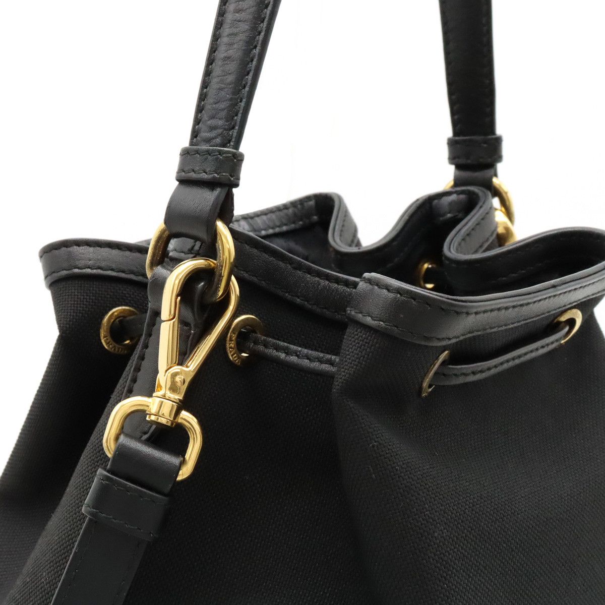Prada Prada Prada Canvas/Leather Logo Jacquard Handbag Bucket Bag 2WAY Shoulder 1BH097 Canvas Handbag 1BH097 in Great Condition Size ONE SIZE - 6 Thumbnail