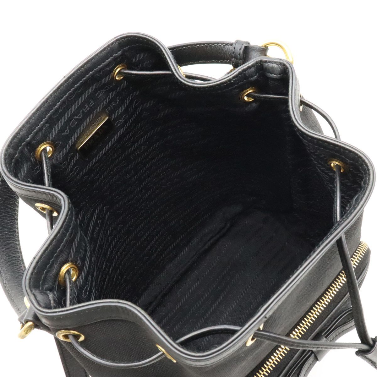 Prada Prada Prada Canvas/Leather Logo Jacquard Handbag Bucket Bag 2WAY Shoulder 1BH097 Canvas Handbag 1BH097 in Great Condition Size ONE SIZE - 5 Thumbnail