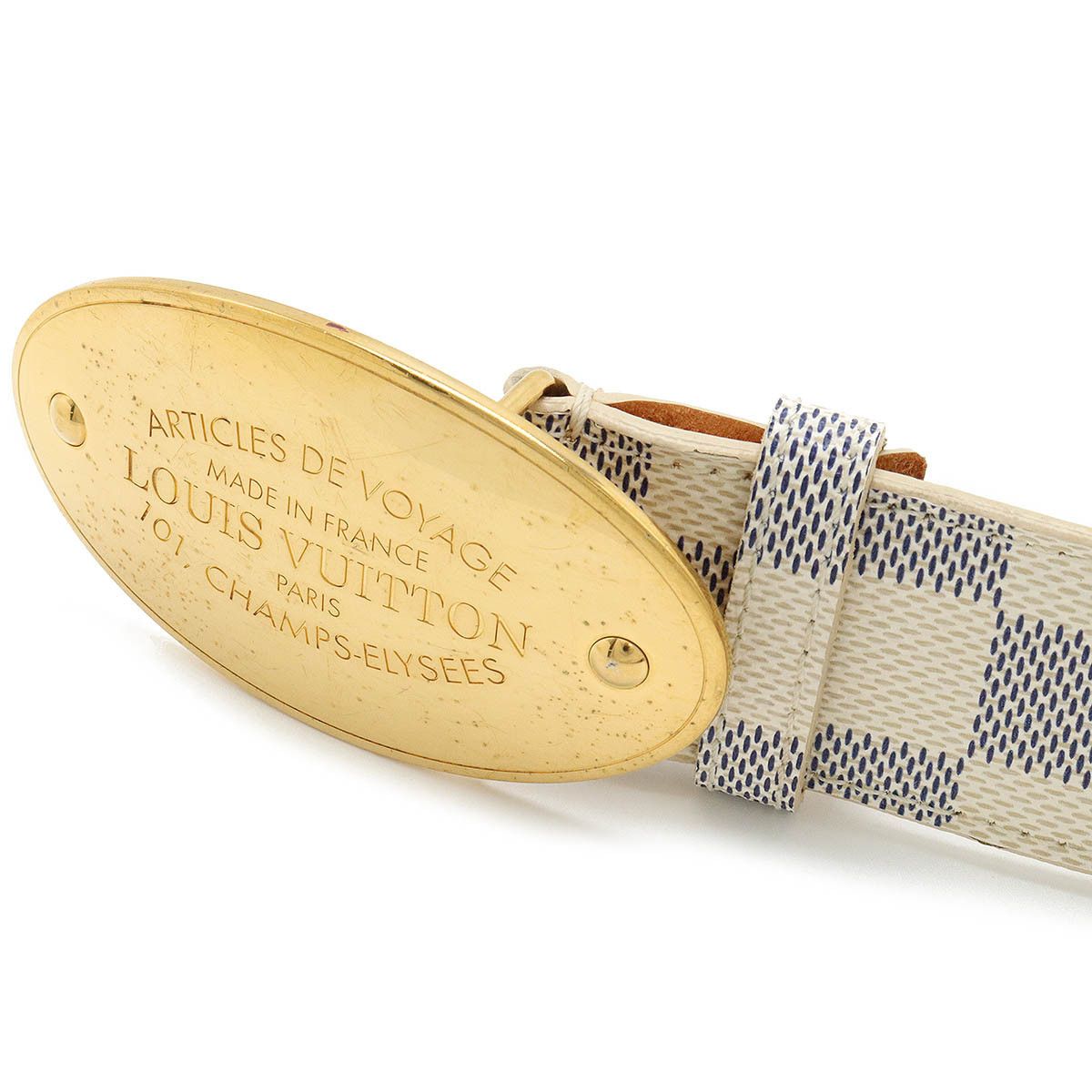 Louis Vuitton Louis Vuitton Louis Vuitton Damier Azur Voyage Belt Leather M9837U Canvas Belt M9837U in Very Good Condition Size ONE SIZE - 3 Thumbnail