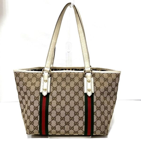 Gucci Gucci Gucci GG Canvas Leather Tote Bag with Charm 137396 Canvas Tote Bag 137396 in Good Condition Size ONE SIZE - 2 Thumbnail
