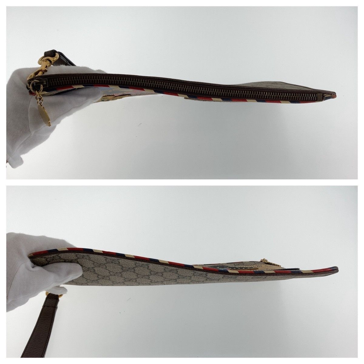 Gucci Gucci Gucci GG Supreme Canvas Leather Clutch Bag Brown Gray Multicolor Gold Hardware Canvas Clutch Bag 408502 in Very Good Condition Size ONE SIZE - 5 Thumbnail