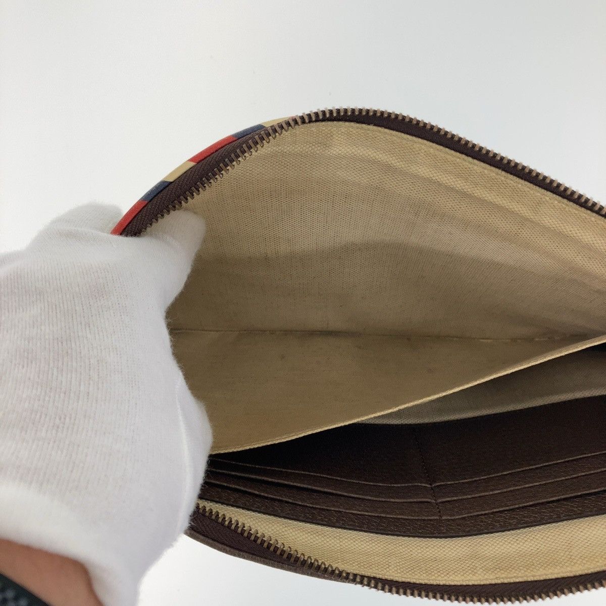 Gucci Gucci Gucci GG Supreme Canvas Leather Clutch Bag Brown Gray Multicolor Gold Hardware Canvas Clutch Bag 408502 in Very Good Condition Size ONE SIZE - 9 Thumbnail