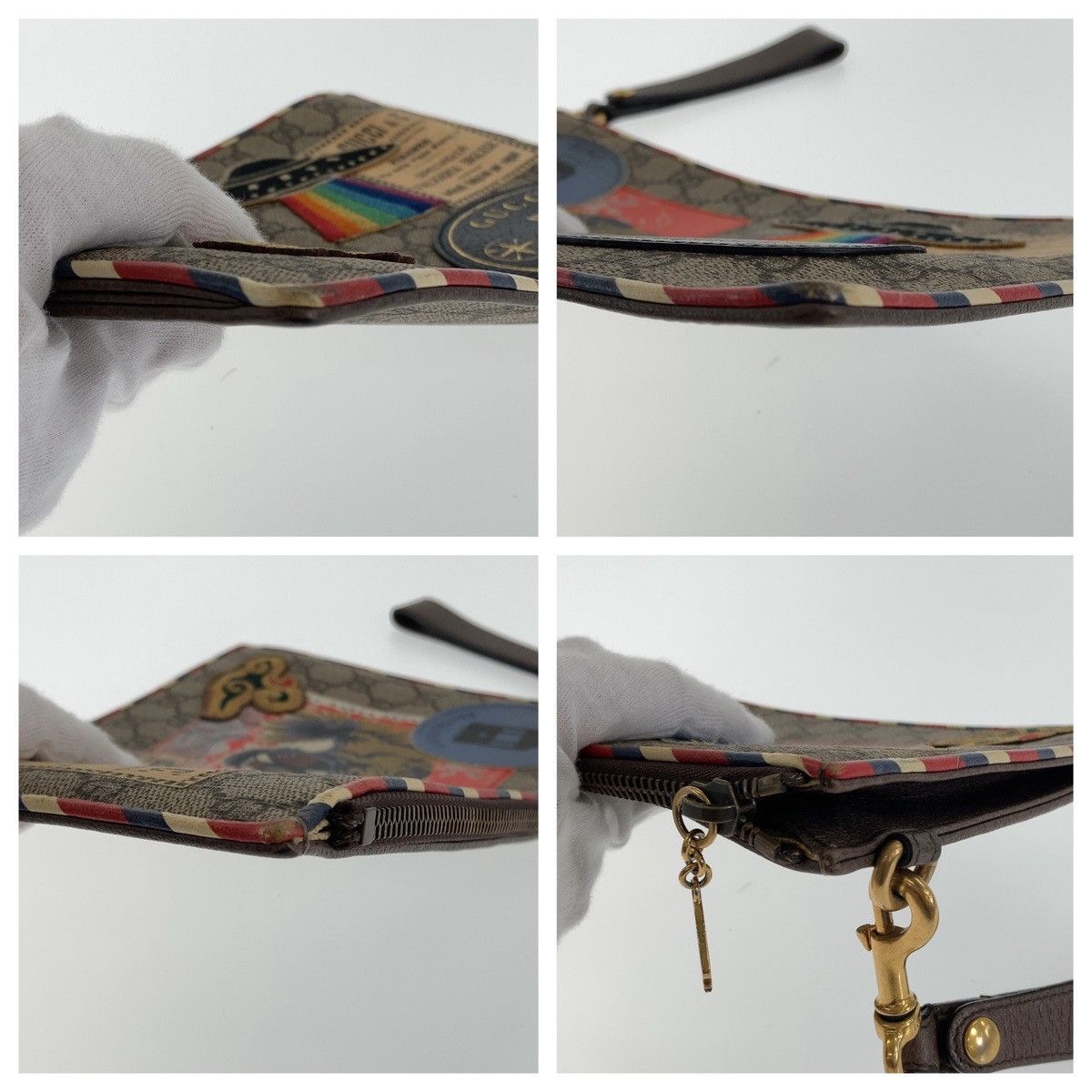 Gucci Gucci Gucci GG Supreme Canvas Leather Clutch Bag Brown Gray Multicolor Gold Hardware Canvas Clutch Bag 408502 in Very Good Condition Size ONE SIZE - 3 Thumbnail