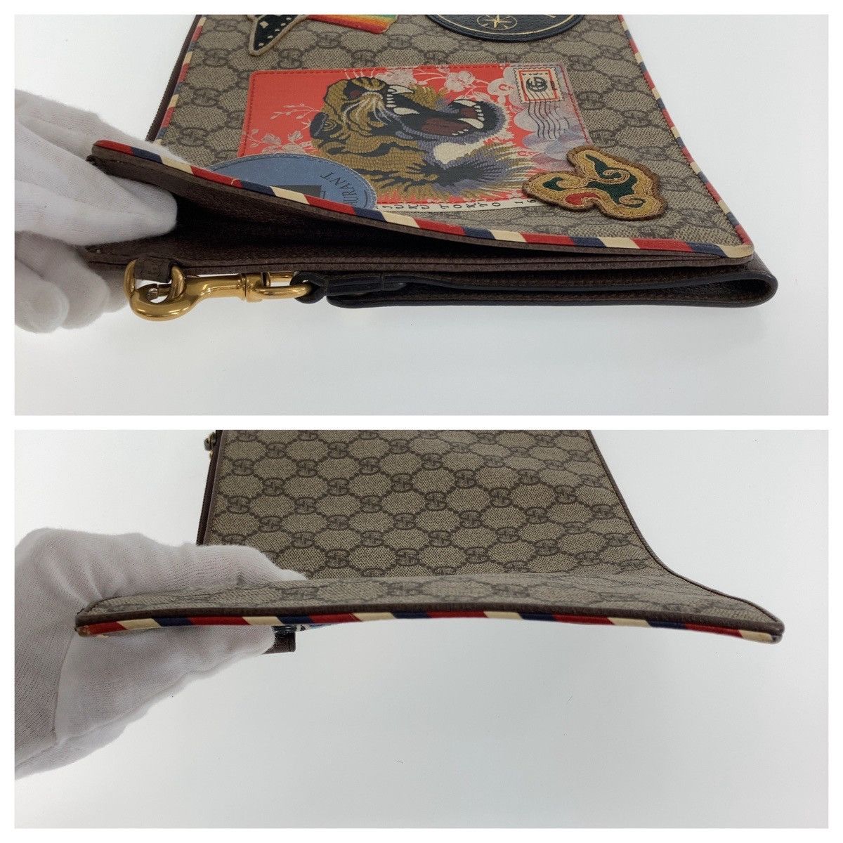 Gucci Gucci Gucci GG Supreme Canvas Leather Clutch Bag Brown Gray Multicolor Gold Hardware Canvas Clutch Bag 408502 in Very Good Condition Size ONE SIZE - 6 Thumbnail