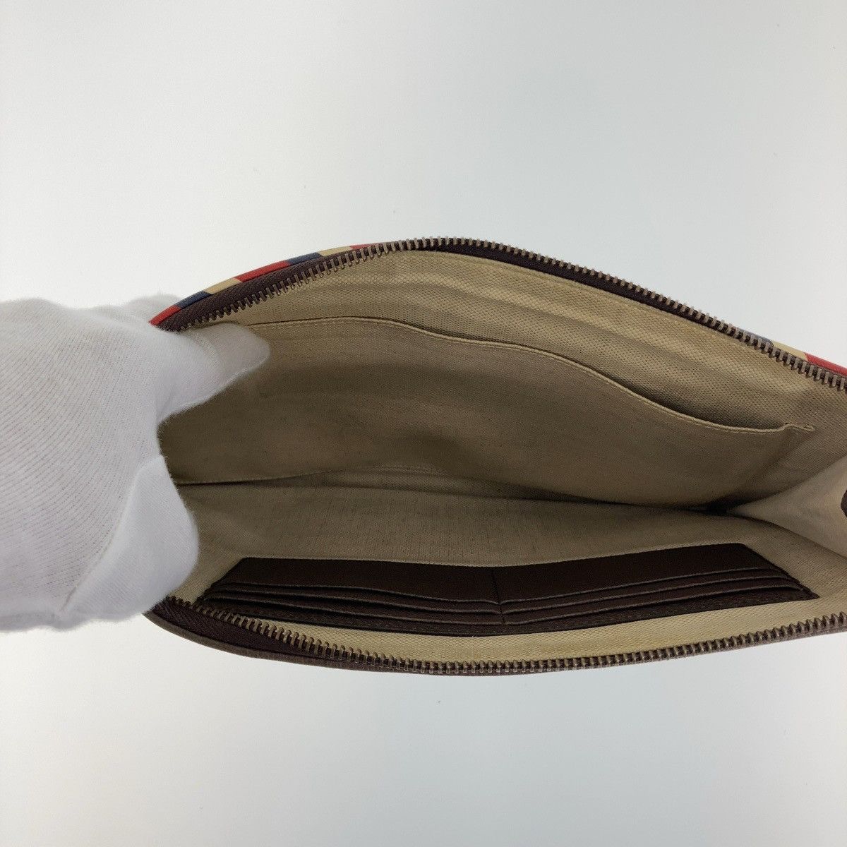 Gucci Gucci Gucci GG Supreme Canvas Leather Clutch Bag Brown Gray Multicolor Gold Hardware Canvas Clutch Bag 408502 in Very Good Condition Size ONE SIZE - 8 Thumbnail