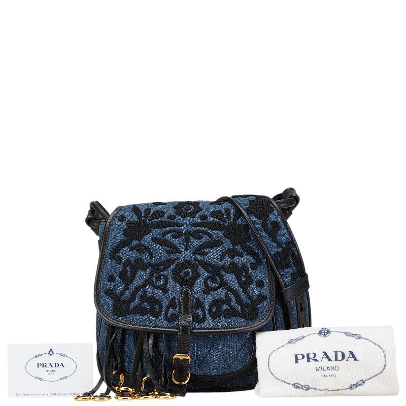Prada Prada Prada Embroidered Denim Flower Shoulder Bag 1BH059 Denim Shoulder Bag 1BH059 in Very Good Condition Size ONE SIZE - 10 Thumbnail