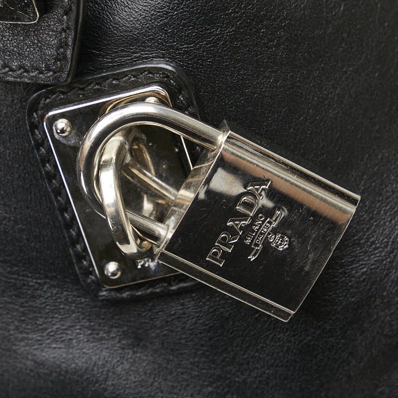 Prada Prada Prada Leather Triangle Logo Plate Boston Bag Handbag Black Leather Handbag in Very Good Condition Size ONE SIZE - 12 Thumbnail