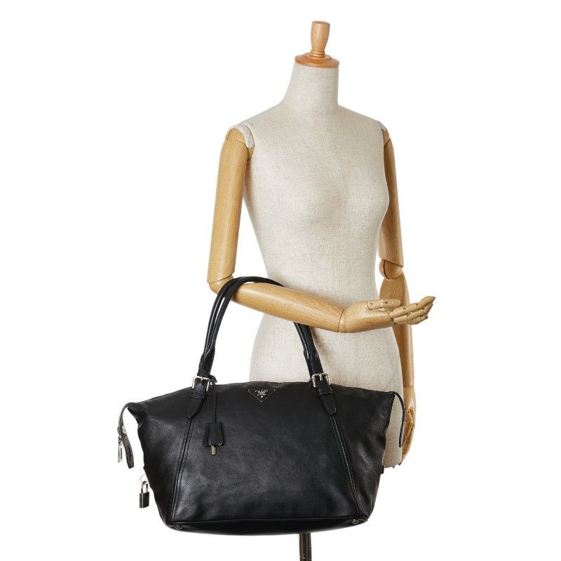 Prada Prada Prada Leather Triangle Logo Plate Boston Bag Handbag Black Leather Handbag in Very Good Condition Size ONE SIZE - 13 Thumbnail