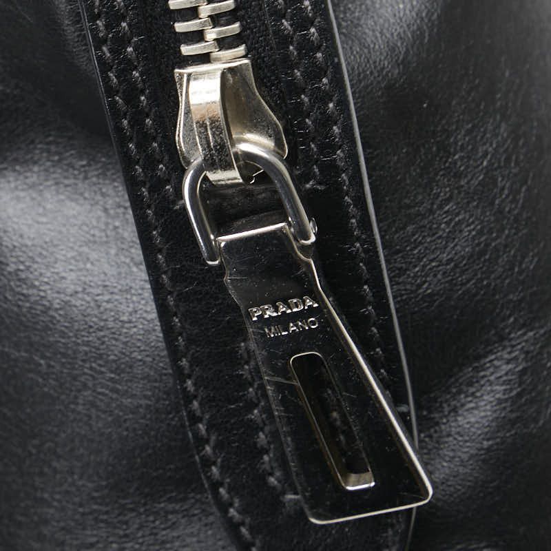 Prada Prada Prada Leather Triangle Logo Plate Boston Bag Handbag Black Leather Handbag in Very Good Condition Size ONE SIZE - 6 Thumbnail
