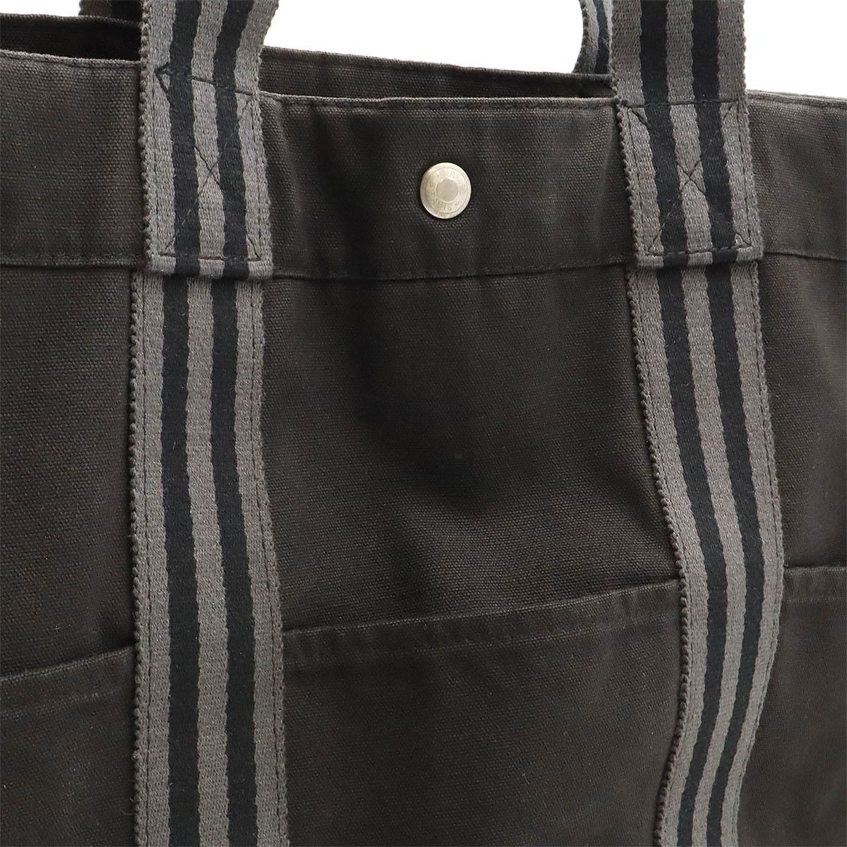 Hermes Hermes Hermes Canvas Fourre Tout Tote GM Black Gray Canvas Tote Bag in Good Condition Size ONE SIZE - 6 Thumbnail