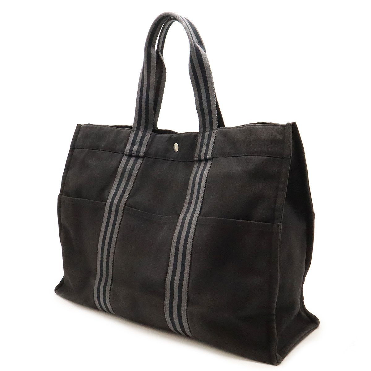 Hermes Hermes Hermes Canvas Fourre Tout Tote GM Black Gray Canvas Tote Bag in Good Condition Size ONE SIZE - 2 Thumbnail