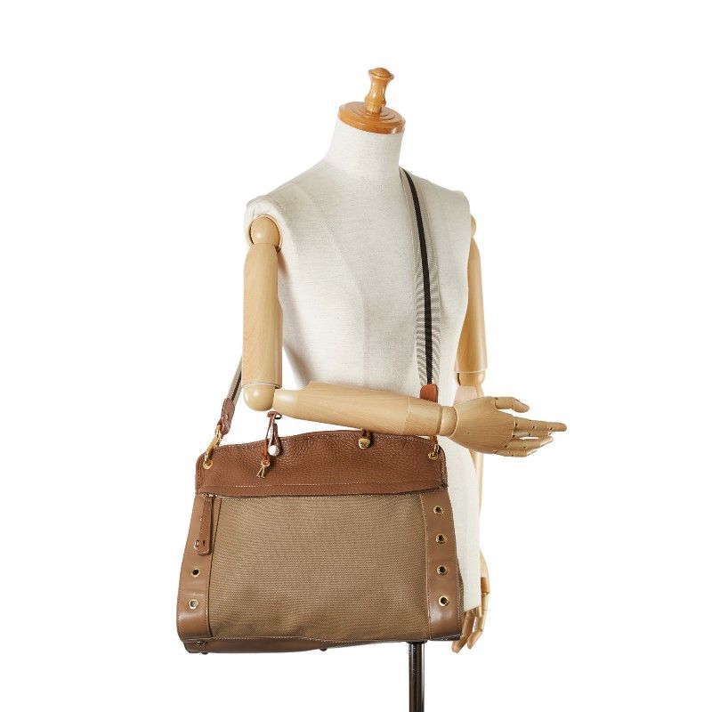 Furla Furla Furla Canvas Leather 2WAY Handbag Beige Brown Canvas Handbag in Good Condition Size ONE SIZE - 13 Thumbnail