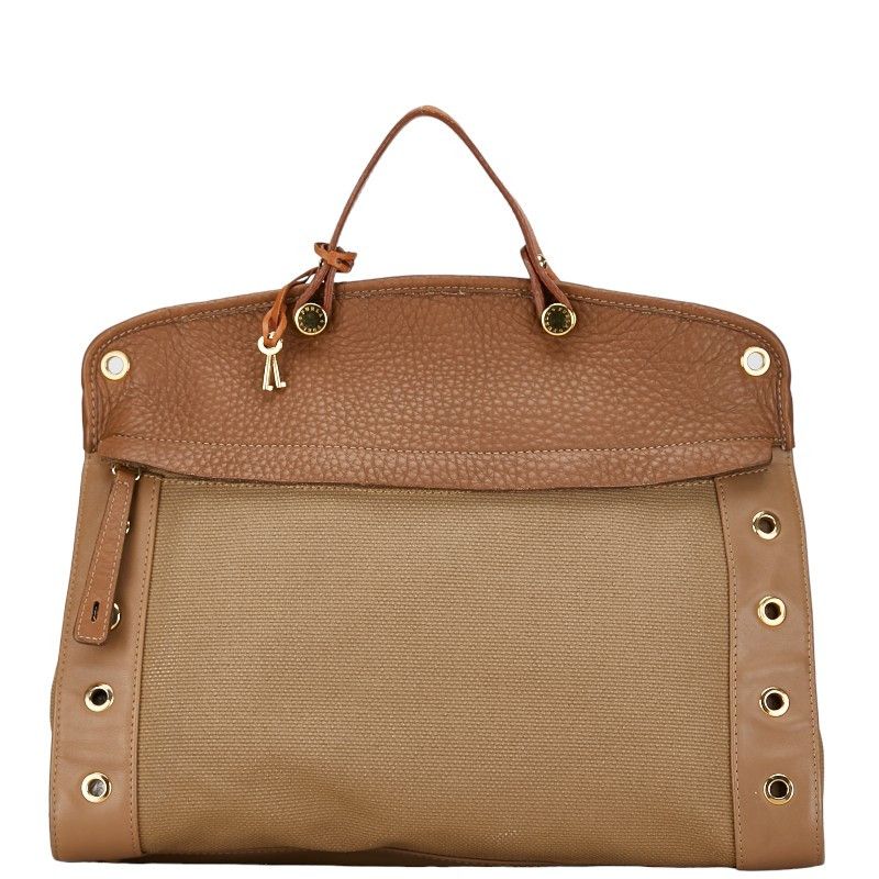 Furla Furla Furla Canvas Leather 2WAY Handbag Beige Brown Canvas Handbag in Good Condition Size ONE SIZE - 2 Thumbnail