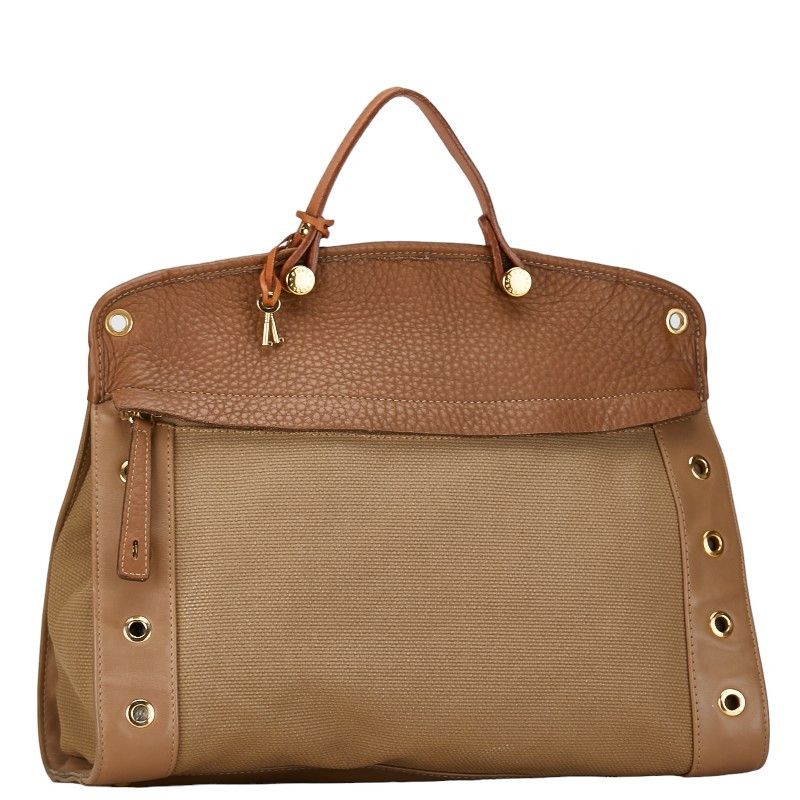 Furla Furla Furla Canvas Leather 2WAY Handbag Beige Brown Canvas Handbag in Good Condition Size ONE SIZE - 3 Thumbnail